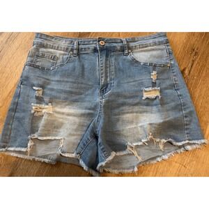 Distressed‎ Denim Shorts Women's High Waist Ripped Frayed Hem Size Large